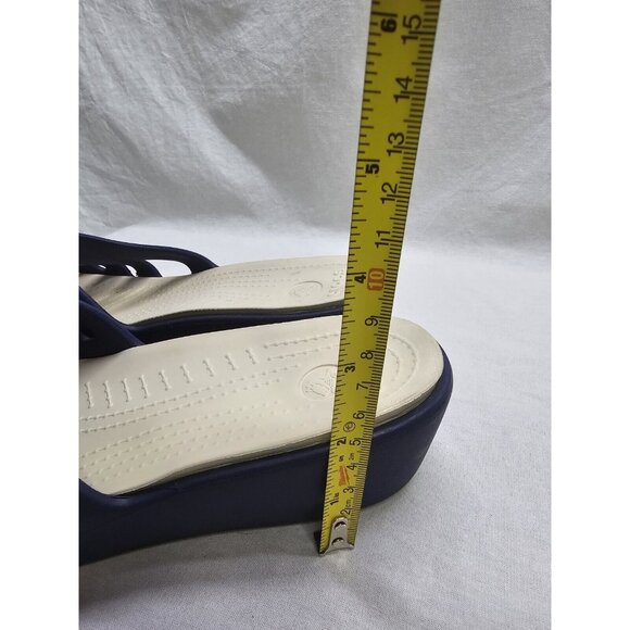 Crocs Rhonda Wedge Sandals Slip-On Strappy Slides Open Toe Blue Women's Size 9 - Picture 10 of 11